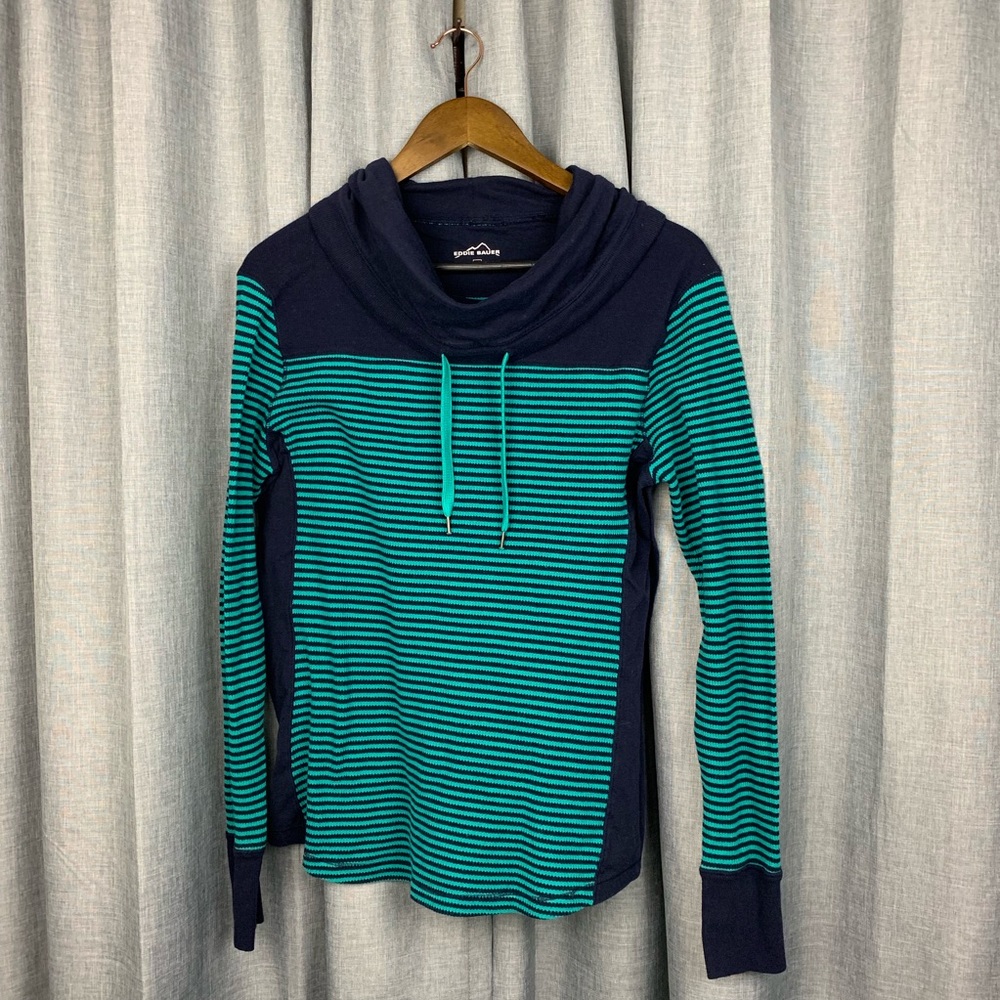 Eddie Bauer Striped Cowl Neck Drawstring Sweater